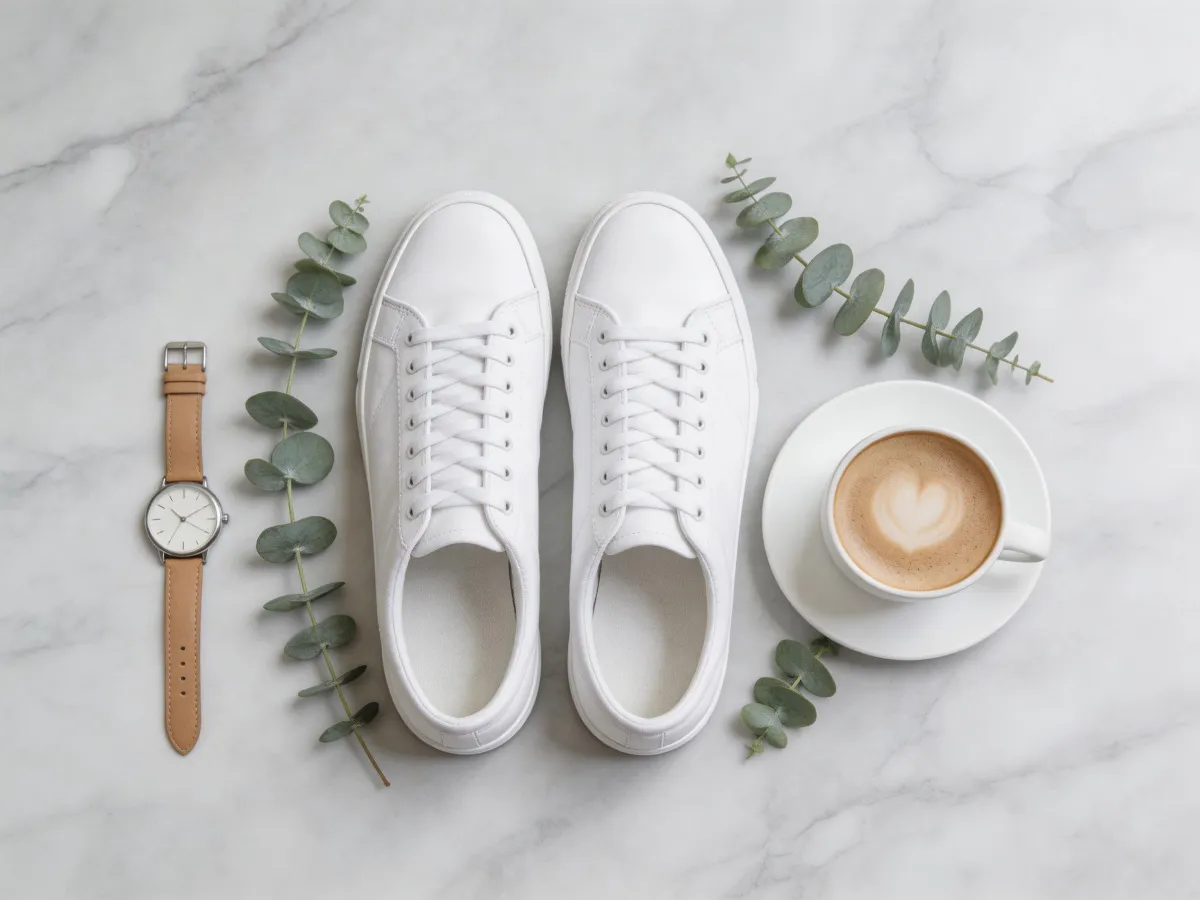 AI Model - Flatlay — Smart Surface Detection: AI identifies your product and places it on a matching surface — marble, wood, f