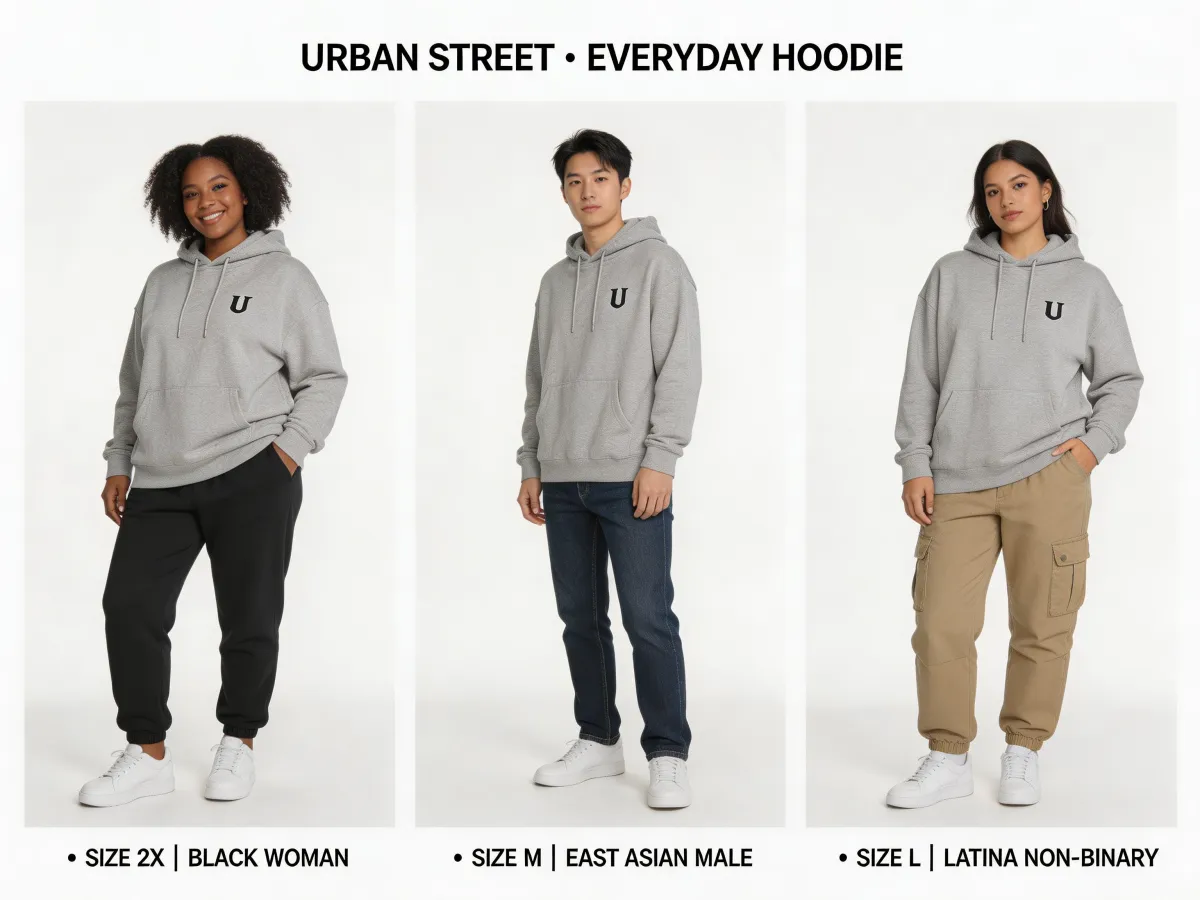 AI Model Swap — Pose Matching: AI transfers the original pose to the new model. Garment fit, draping, and wrink