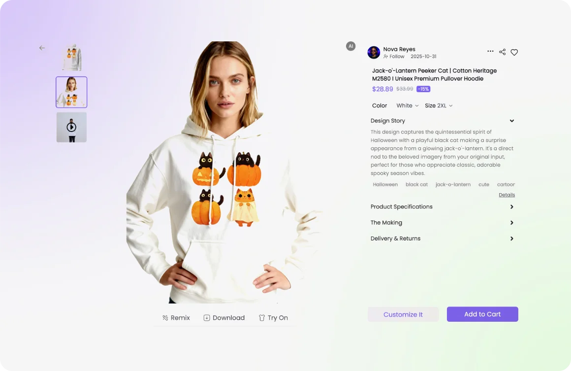 End-to-end flow from design to checkout with built-in fulfillment