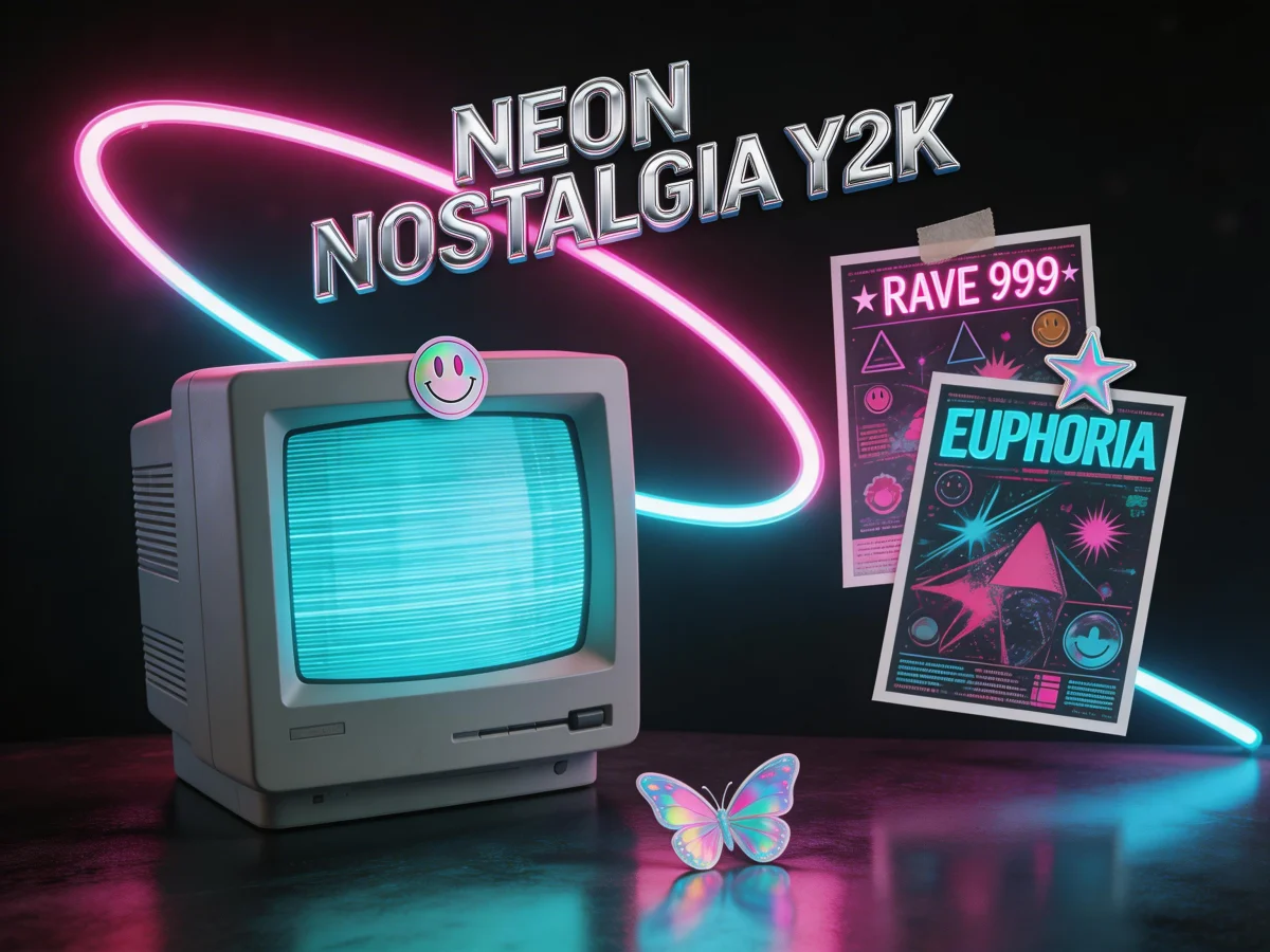 Neon Nostalgia Y2K mood board