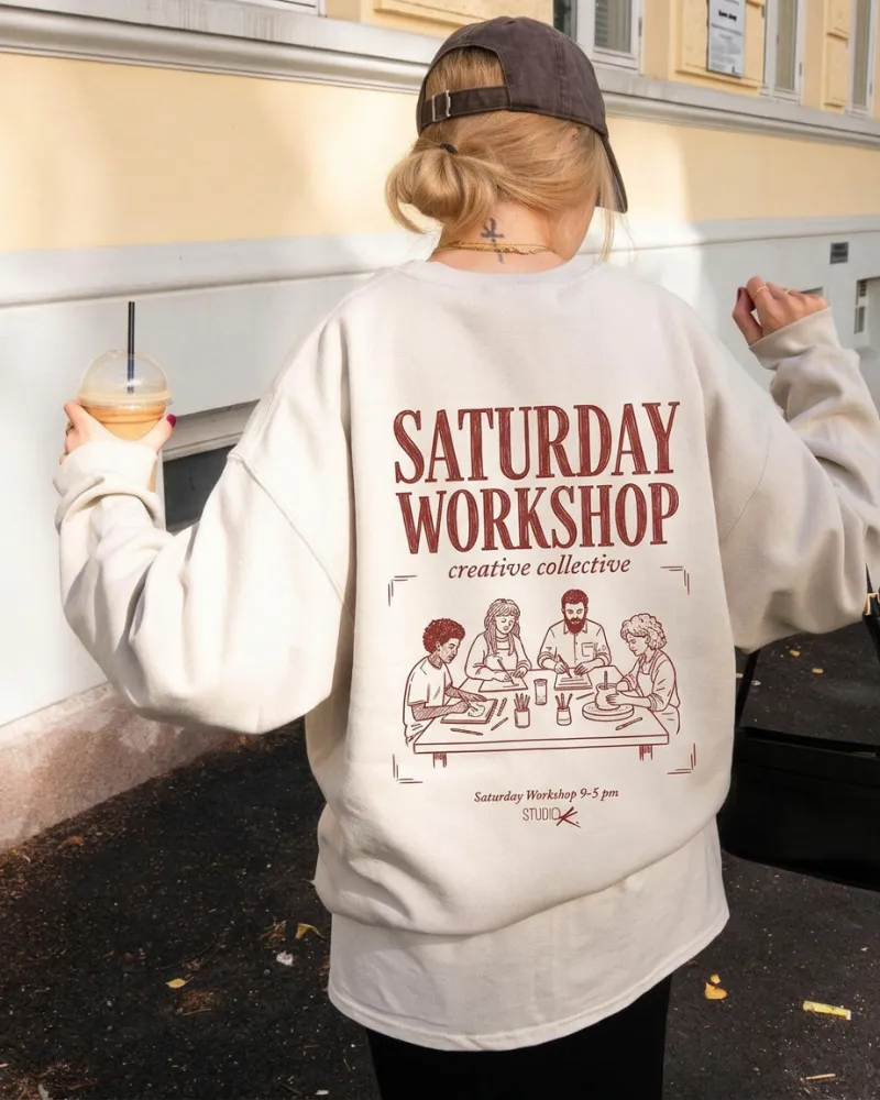 AI design direction — creative workshop sweatshirt