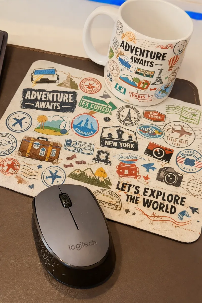 Custom merch products — mug and mousepad set