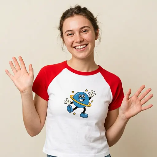 Orbiting Ollie's Galactic Groove | Women's Micro Rib Raglan Baby Tee | Bella + Canvas 1201 preview image