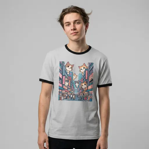 Urban Feline Guardians | Unisex Ringer T-Shirt | Next Level 3604 preview image