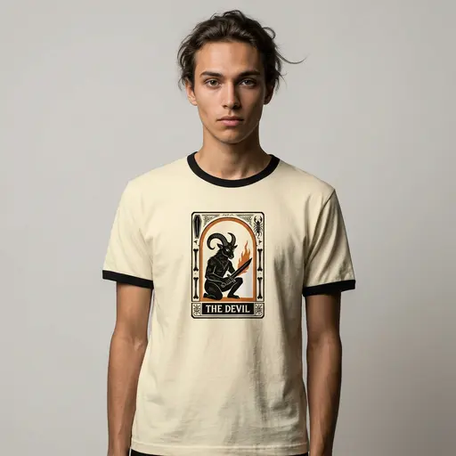 Arcane Linocut: The Devil | Unisex Ringer T-Shirt | Next Level 3604 preview image